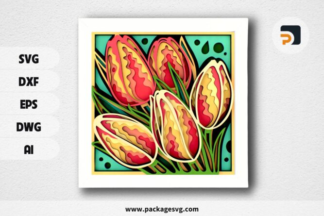 Tulip 3D Zentangle SVG, Layered Papercraft Files for Cricut, CNC Router & Laser Cutting