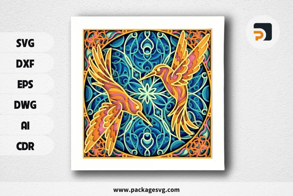 Two Hummingbirds SVG, Multilayer Papercraft Design