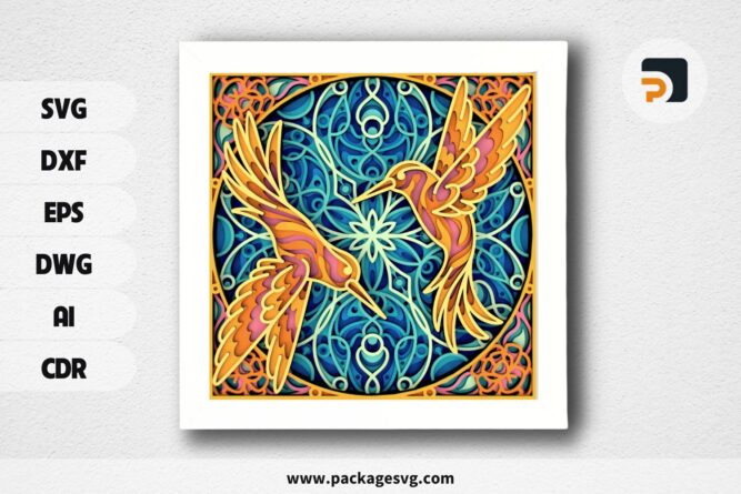 Two Hummingbirds SVG, Multilayer Papercraft Design