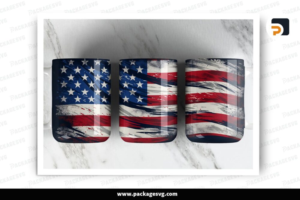 USA American Flag 15oz Mug Sublimation PNG, Red White Blue Stars & Stripes Wrap