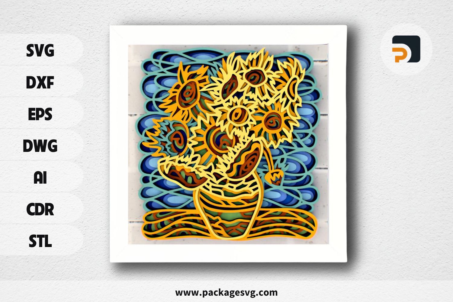 Van Gogh Sunflowers 3D Mandala SVG, Multilayer Laser Cut Files