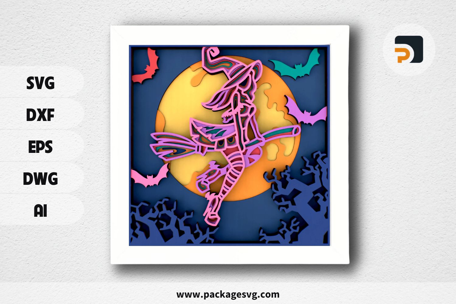 Witch on a Broomstick 3D Mandala SVG, Halloween Layered Cut Files for Cricut, Silhouette, CNC