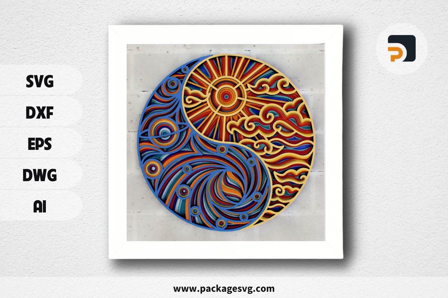 Yin and Yang Day & Night 3D Mandala SVG, Multilayer Laser Cut Files