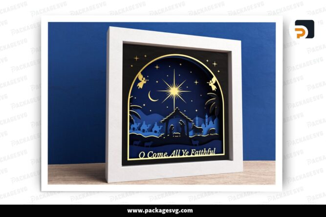 3D Nativity Scene Shadow Box SVG, Layered Christmas Papercut with Baby Jesus for Cricut