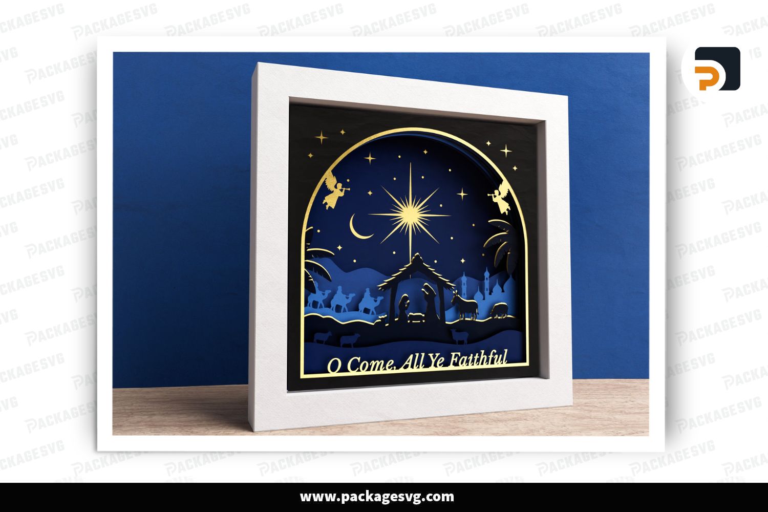 3D Nativity Scene Shadow Box SVG, Layered Christmas Papercut with Baby Jesus for Cricut