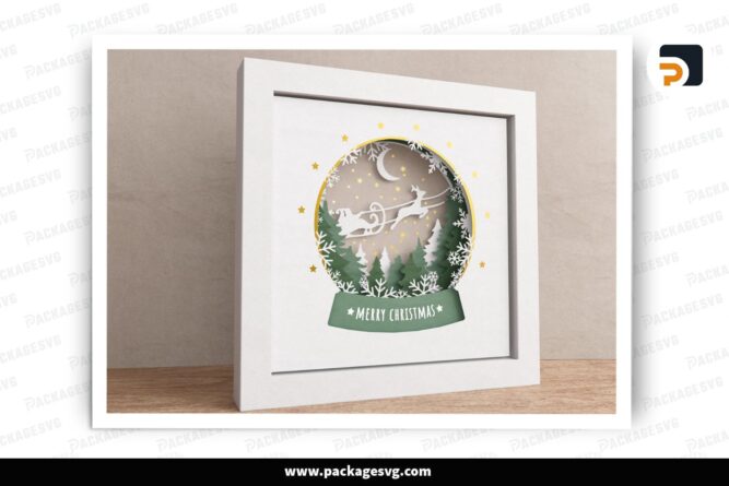 3D Santa Claus Snow Globe Shadow Box SVG, Merry Christmas Layered Boho Design