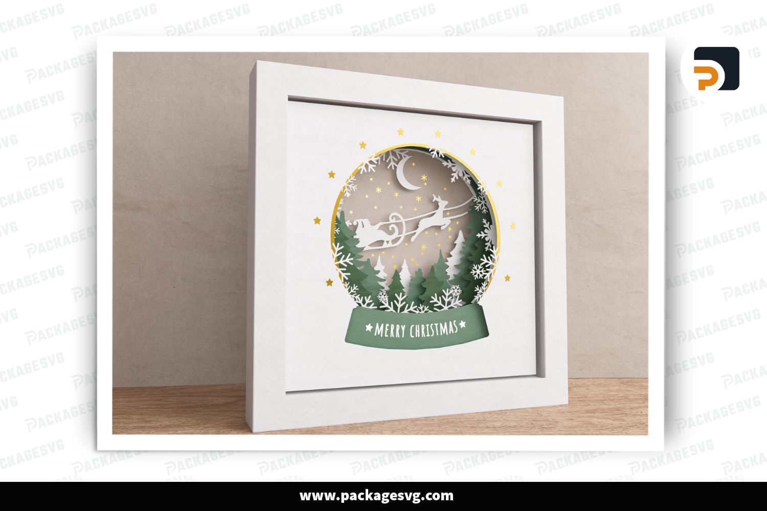 3D Santa Claus Snow Globe Shadow Box SVG, Merry Christmas Layered Boho Design