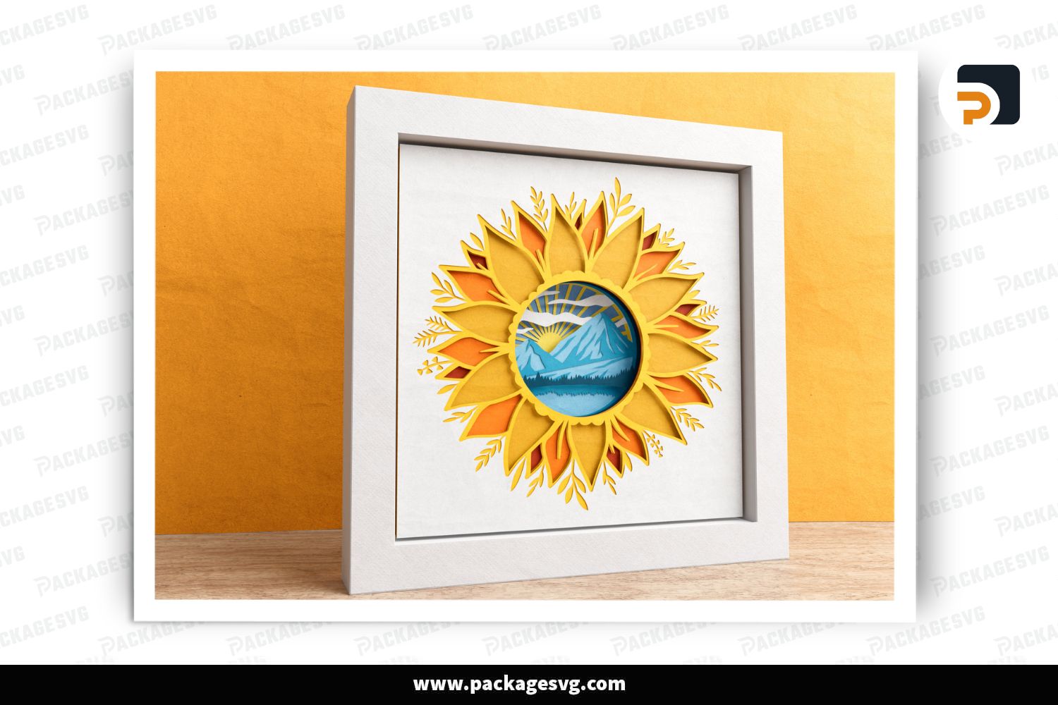 3D Sunflower Mountains Shadow Box SVG, Floral Tiny World Papercut
